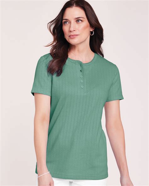 short sleeve pointelle henley top.